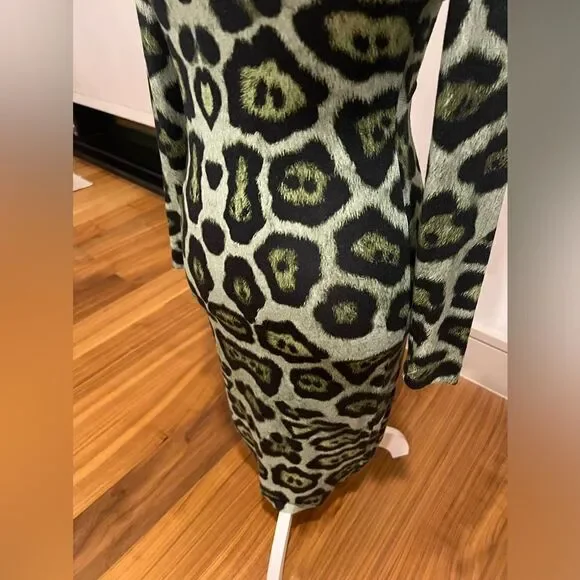 Givenchy green silk blend leopard dress size US4 - Picture 5 of 12